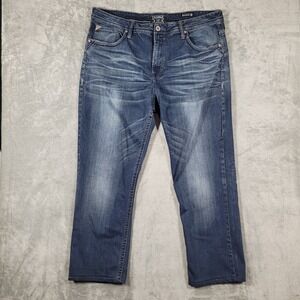 Salvage Anarchy Buckle Jeans Mens 40L (42x30) Blue Relaxed Straight Distressed